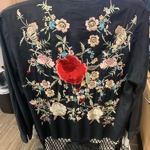 Embroidered cardigan with fringe ZARA